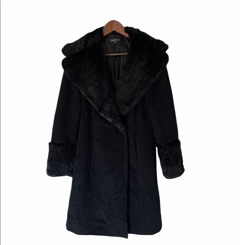 bebe Black 100% Angora Fur Coat